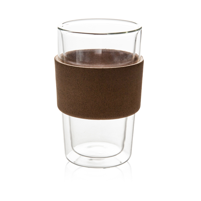 GD0102 Double Wall Heat Insulation Glass Mug with Wooden Sleeve