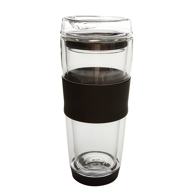 Double Wall Insulation Glass Coffee Mug with Silicone 550ml, GD0109BL